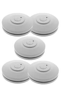 5 x RED Wireless Smoke Alarms with 10 Year Lithium Battery