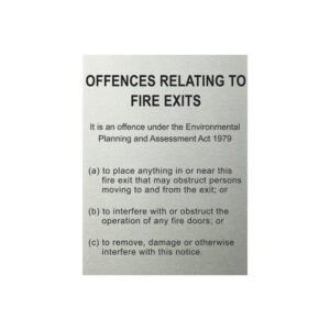 Traffolyte Sign - NOTICE - OFFENCES RELATING TO FIRE EXITS - BRUSHED METAL