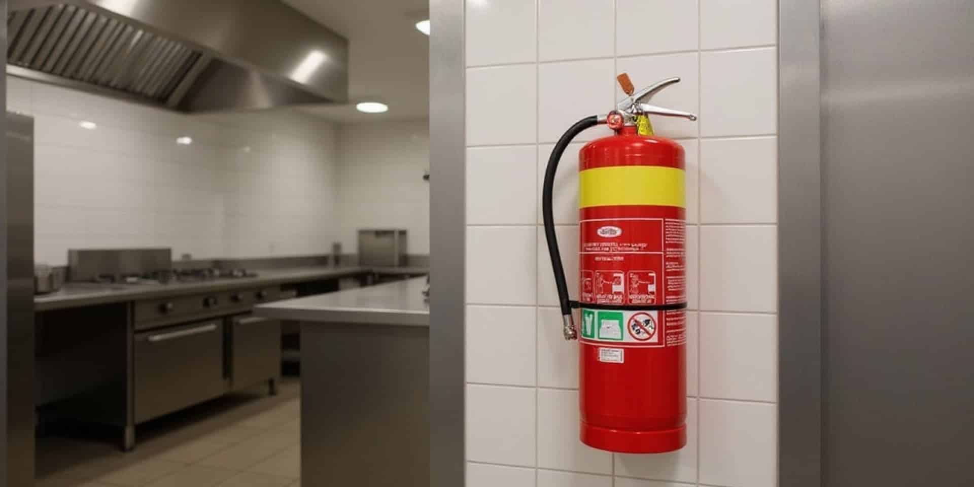 7L wet chemical fire extinguisher mounted in commercial kitchen — Fire Extinguisher Shop